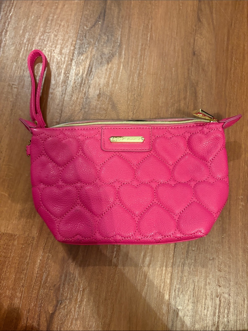 Betsey Johnson Hot Pink Quilted Heart Wristlet Clutch
